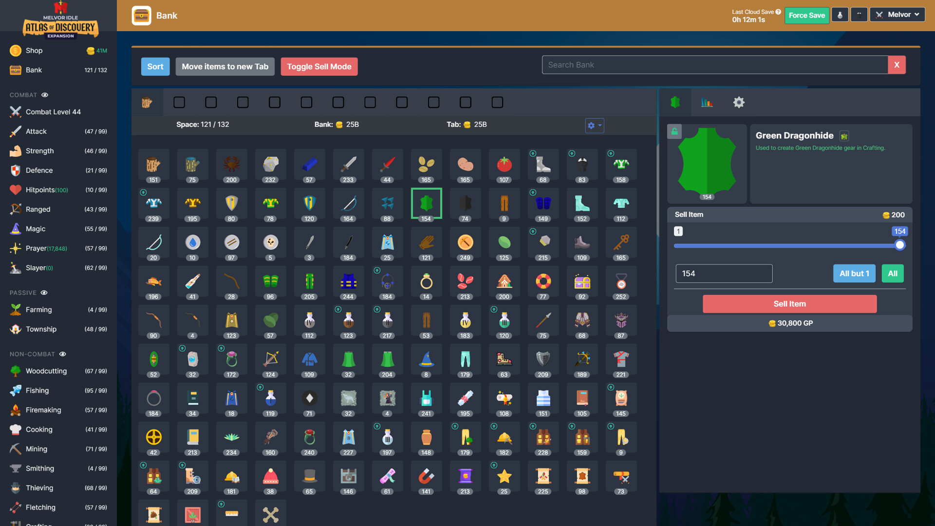 Melvor Idle progression and combat interface